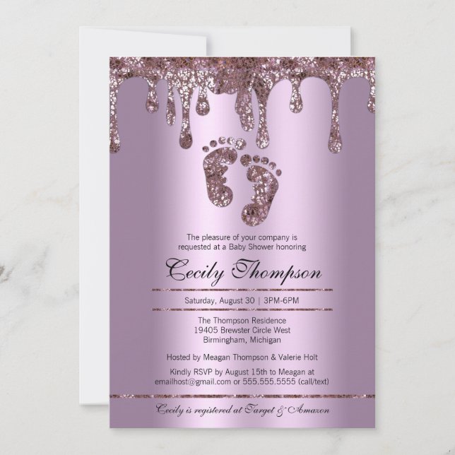Invitation Purple Parties scintillant Drip Luxury Baby Pieds  (Devant)