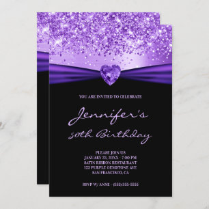 Invitation Purple Parties scintillant Foil Gem Heart 50e anni