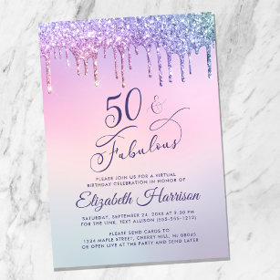 Invitation Purple Parties scintillant rose Virtual 50e fête d