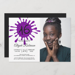 Invitation Purple Parties scintillant Splash Sweet 16 16e fêt
