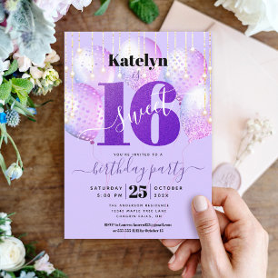 Invitation Purple Parties scintillant Sweet 16 Anniversaire F