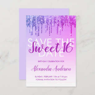Invitation Purple Parties scintillant Sweet 16 Enregistrer la