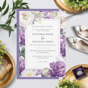 Invitation Purple Peonies Floral Mariage moderne