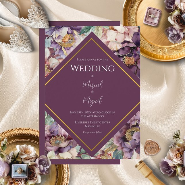 Invitation Purple Peonies Floral Mariage moderne (Créateur téléchargé)