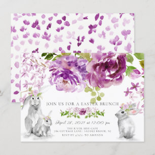 Invitation Purple Peonies Floral Pâques Brunch