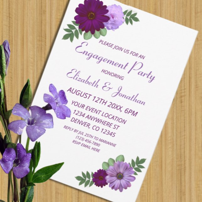 Invitation Purple Peony Floral Engagement (Créateur téléchargé)