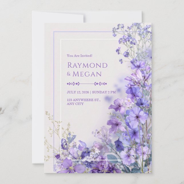 Invitation Purple Periwinkle Wildflower Romantic Frame (Devant)