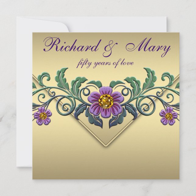 Invitation Purple Petunia Or 50e Anniversaire de Mariage (Devant)