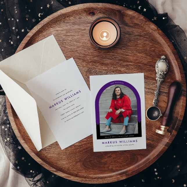 Invitation Purple Photo Arc Moderne Simple Graduation Party (Créateur téléchargé)