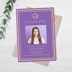 Invitation Purple photo casquette Graduation Party
