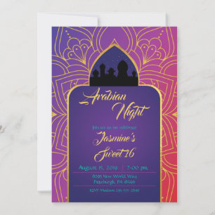 Invitation Purple Pink Gold Arabian Nights Marocain Anniversa