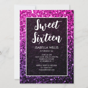 Invitation Purple Pink Ombre scintille Sweet 16 élégant scrip