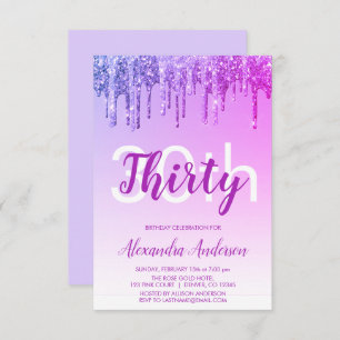 Invitation Purple Pink Sparkle Parties scintillant 30e fête d