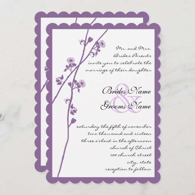 Invitation Purple Plum Wild Flower Branche Mariage invite (Devant / Derrière)