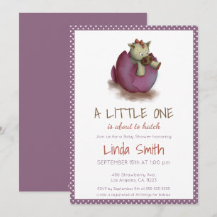 Invitation Purple Polka Dot Baby Girl Dinosaur Hatching