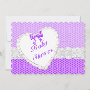 Invitation Purple Polka Dot Dentelle Coeur Baby shower Invita