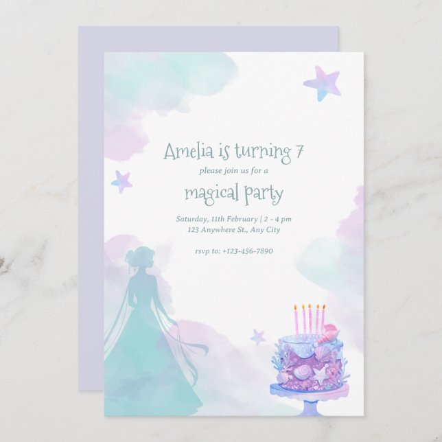 Invitation Purple Princess Girl Birthday Party (Devant / Derrière)