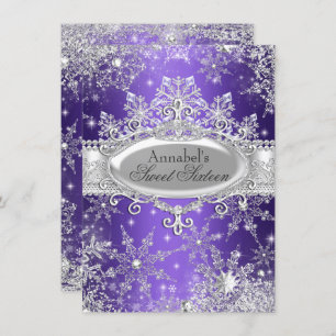 Invitation Purple Princess Winter Wonderland Sweet 16 Invitat