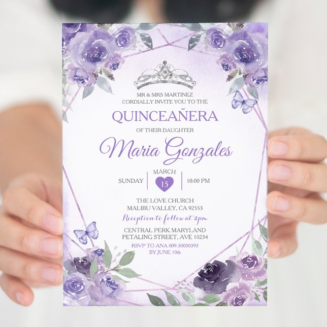 Invitation Purple Quinceañera 15 Anos Couronne papillon mexic (Créateur téléchargé)