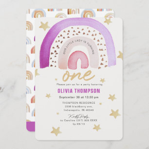 Invitation Purple Rainbow Stars Première fête d'anniversaire