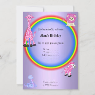Invitation Purple Rainbow Zoo fête d'anniversaire