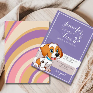 Invitation Purple Retro Cute Chiot Thème Anniversaire de enfa