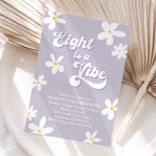 Invitation Purple Retro Daisy Huit Est Un Anniversaire Vibe