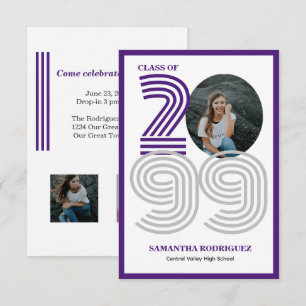 Invitation Purple Retro Grand Nombre de Graduations Photo