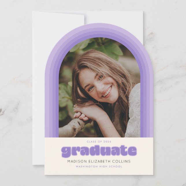 Invitation Purple Retro Striped Arch Graduation Announcement (Devant)