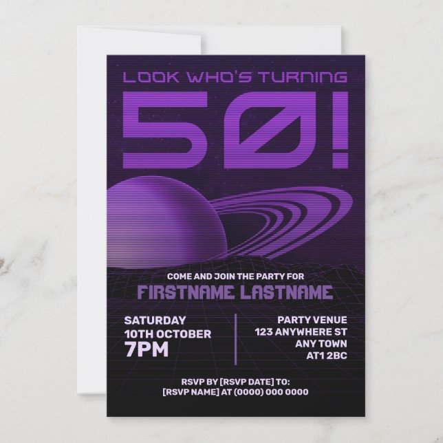 Invitation Purple Retrowave 50e anniversaire de fête Invitati (Devant)