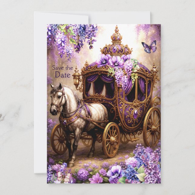 Invitation Purple Reverie Carriage Enregistrer la date - Thé  (Devant)