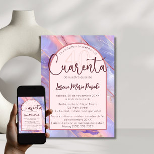 Invitation Purple Rose Agate Espagnol 40e anniversaire pour e