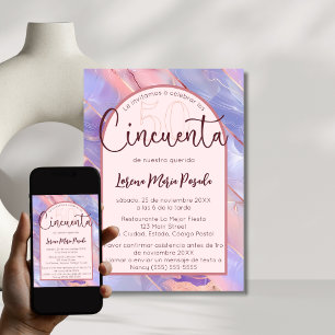Invitation Purple Rose Agate Espagnol 50e anniversaire pour e