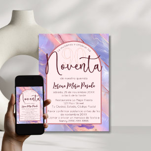 Invitation Purple Rose Agate Espagnol 90e anniversaire pour e