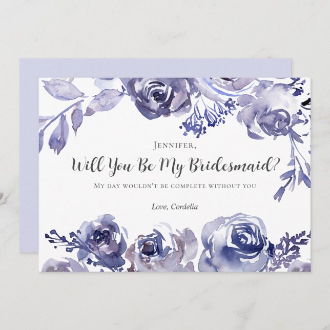 Invitation Purple Rose Chic Floral Serez-Vous Ma Femme D'Accu (Devant / Derrière)