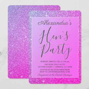Invitation Purple rose étincelle Parties scintillant Hen's Pa