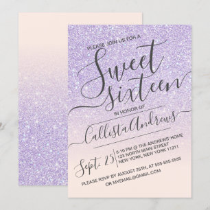 Invitation Purple rose Faux Parties scintillant étincelante O