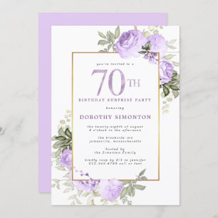 Invitation Purple Rose Floral 70e anniversaire de fête Invita