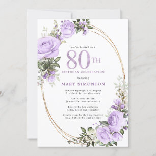 Invitation Purple Rose Floral 80e fête d'anniversaire