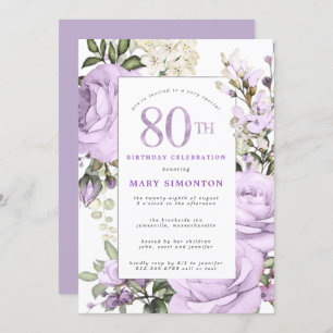 Invitation Purple Rose Floral 80e fête d'anniversaire