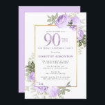 Invitation Purple Rose Floral 90e anniversaire Surprise Party<br><div class="desc">Faites honneur à une femme spéciale avec cette invitation élégante et féminine 90e anniversaire. 90ème est écrit en gros texte violet. Anniversaire Surprise Party suit. Le nom de l'invité honoré est également en lettres majuscules violettes. Le reste du texte est doucement gris colombe. Les détails de la célébration du 90ème...</div>
