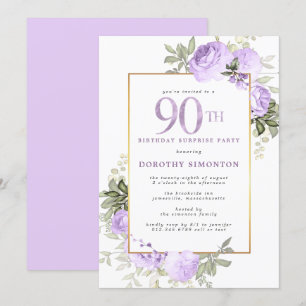 Invitation Purple Rose Floral 90e anniversaire Surprise Party