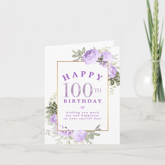 Invitation Purple Rose Floral Gold 100e anniversaire (Devant)