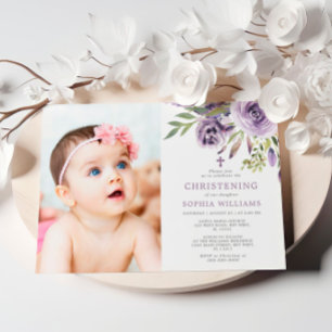 Invitation Purple Rose Floral Photo Girtening