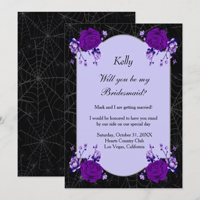Invitation Purple Rose Floral Spiderweb Automne Bridesmaid (Devant / Derrière)
