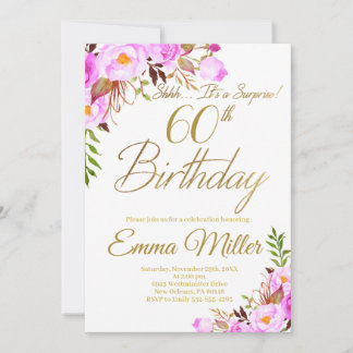 Invitation Purple Rose Floral Surprise 60e fête d'anniversair