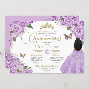 Invitation Purple Rose Gold Tiara Butterfly Elegant Quince