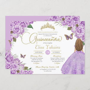 Invitation Purple Rose Gold Tiara Butterfly Elegant Quince