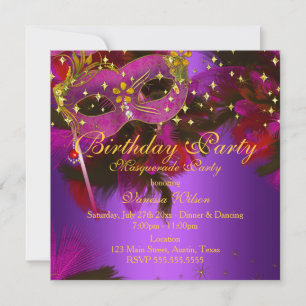Invitation Purple rose or fleur Masquerade