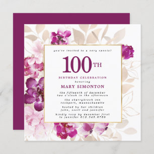 Invitation Purple Rose or Floral 100e anniversaire